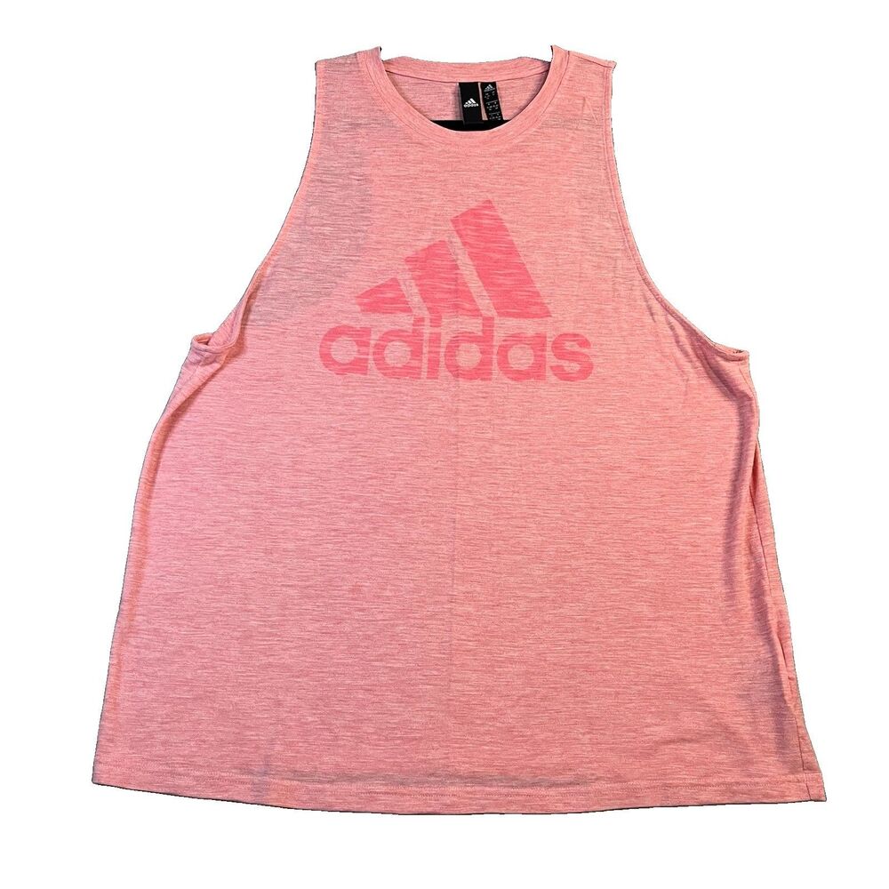 Adidas Pink Logo Sleeveless Muscle Tank Athletic Workout Top Womens Size XL